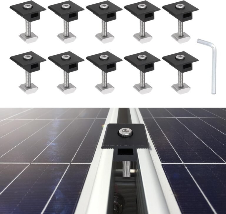 MECCANIXITY Solar Panel Mounting Set, Aluminum Alloy 10Pcs T-Shaped Mid Clamps 40mm Panel Thickness with Hex Wrench for Metal Tin Flat Sheet Roof RV Installation, Black