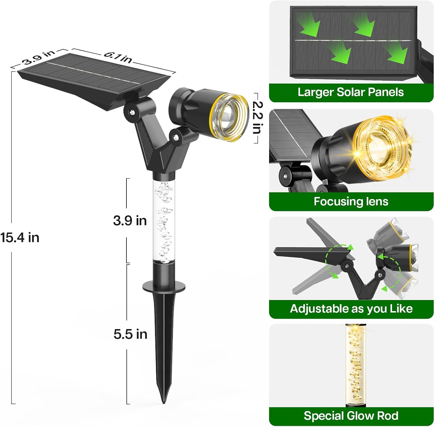 Solar Spot Lights Outdoor Waterproof Spotlights, Warm White 4 Pack | Solar Lights Outdoor for Yard Pathway Tree House Outside Landscape Lighting, Auto On/Off, Adjustable Angle, Illuminated Pole - Image 7