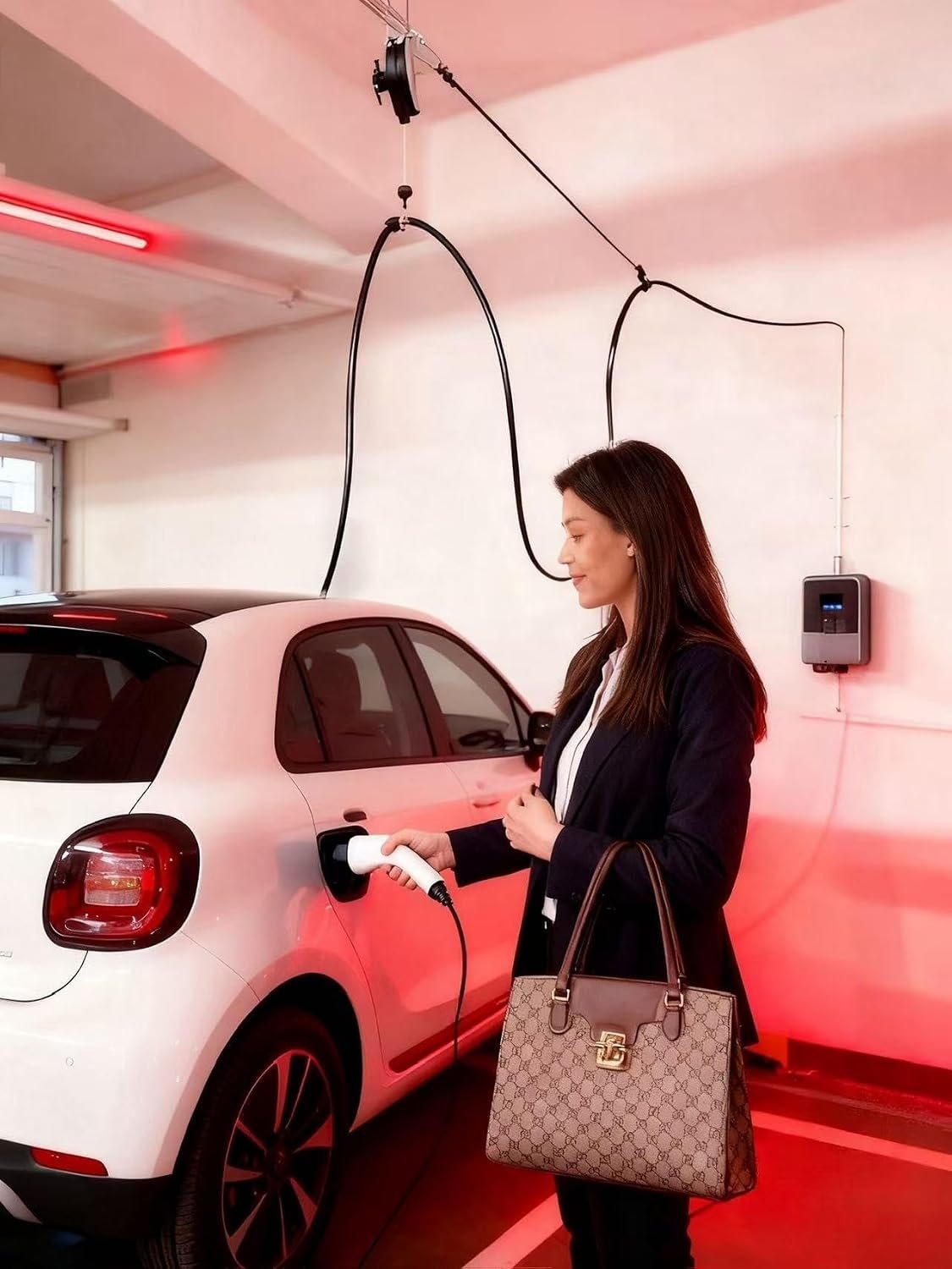 EV Charger Retractable Cord Reel, Overhead EV Charging Cable Organizer for Garage, 6.6 ft Reach, Ceiling or Wall Mount, Compatible with Tesla NACS & Most J1772 Cables - Image 3