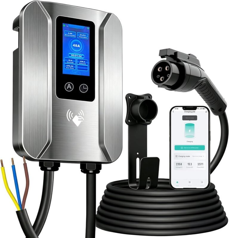 Level 2 EV Charger 48 Amp, J1772 Hardwired Station | 240V Home Charging Station with RFID Access, WiFi App Control, 25FT Cable and Fast Indoor Outdoor EV Charging