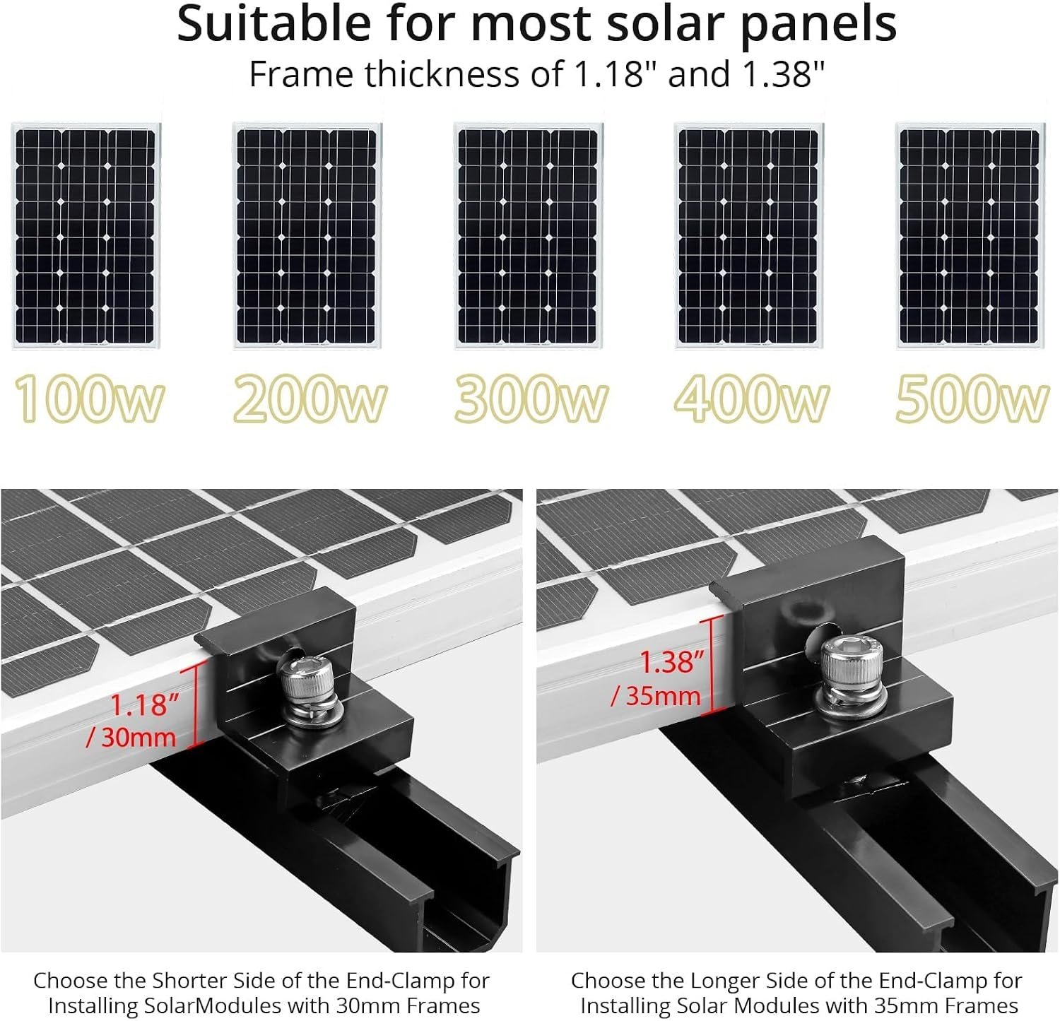 Anbte Solar Panel Mounting Brackets for Roof, Aluminum Solar Rails, Black | Solar Panel Mounting Kit For 4 Panels, Included 10 X 4.72 In Rails+4 End Clamps+6 Center Clamps+1 Wrench, For Roof, RV, Boat - Image 6