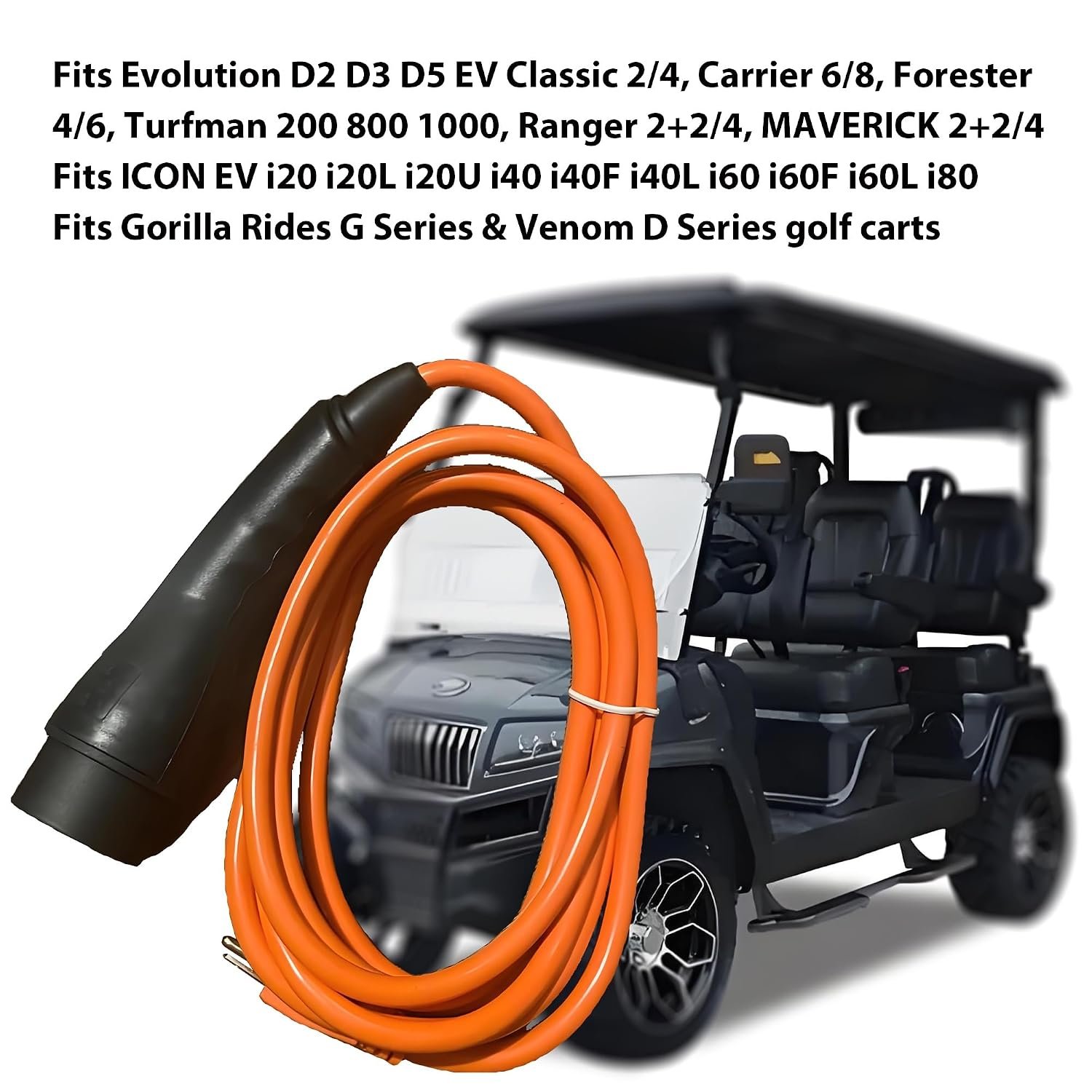 RQG 48V Golf Cart Charger Cord, 10FT 120V 3-Pin Golf Cart Charger Power Cord Cable Assembly Replacement Fits ICON EV Evolution D5 Maverick Golf Cart Accessories, Part 2.04.0620 - Image 3