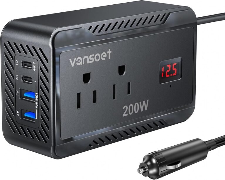 200W Car Power Inverter DC 12V to AC 110V Car Plug Adapter Outlet | PD 30W Fast Charging USB-C Port/Dual 15W USB-A Ports/2 AC Outlets, Car Cigarette Lighter Adapter for Phone, Laptop, Road Trip