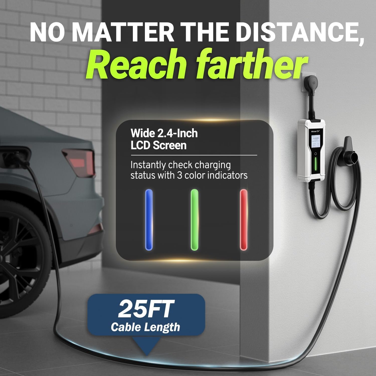 Level 1&2 Portable Charger, MAX 40 Amp (9.6kW) Electric Vehicle Charger, 25FT Cable, 240V NEMA 14-50 Plug, IP65 Waterproof, Fast Home Charging Station, Wall Mount - Image 4