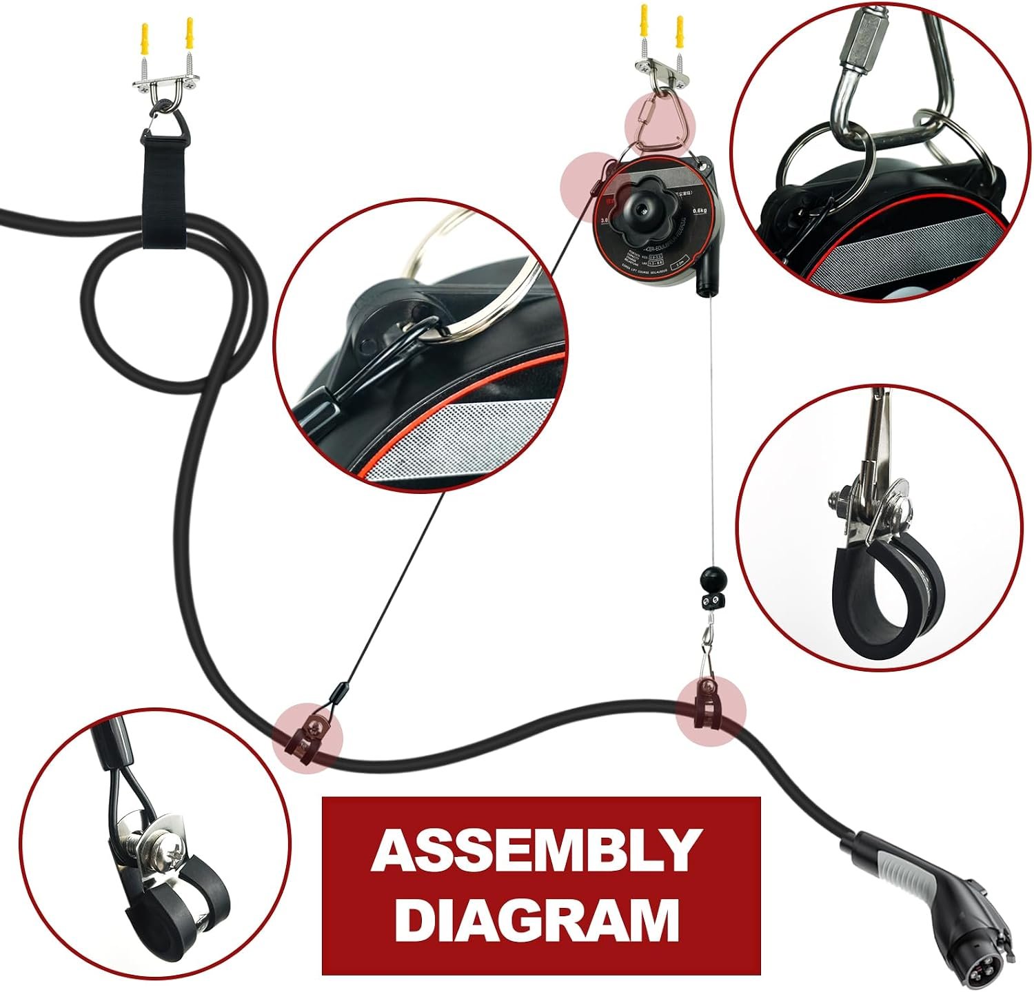 EV Charger Cable Retractor, Universal EV Charger Retractable Cable Management System, Garage Charging Cable Organizer for All Level 2 Chargers-Mounts to Ceiling and Wall - Image 3