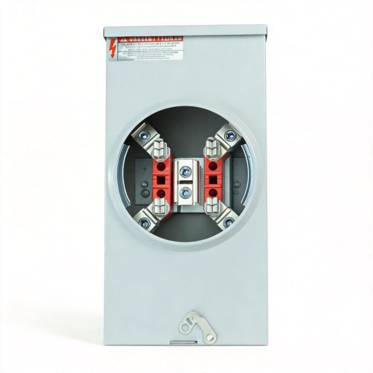 Square 200 Amp Meter Socket | 4 Jaw 600V 3-Wire Ringless Type with Horn Bypass, Overhead/Underground Feed, ANSI C12.7 Compliant for Residential & RV