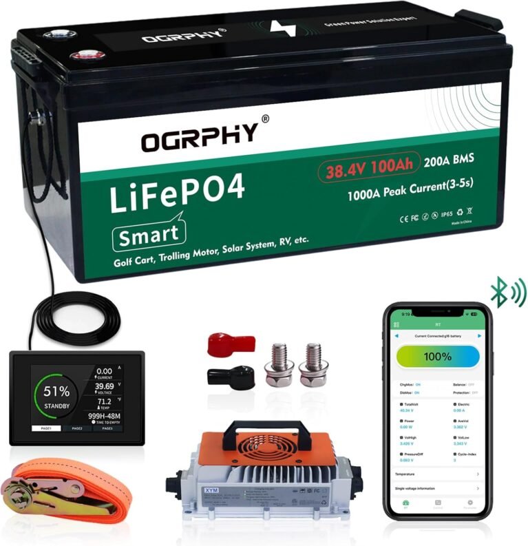 36V Lithium Battery, 3.84KWh Golf Cart Batteries with 200A BMS, 25A Lifepo4 Battery with Charger, 1000A Peak Current Perfect for Golf Cart, Solar, Trolling Motor(100AH)