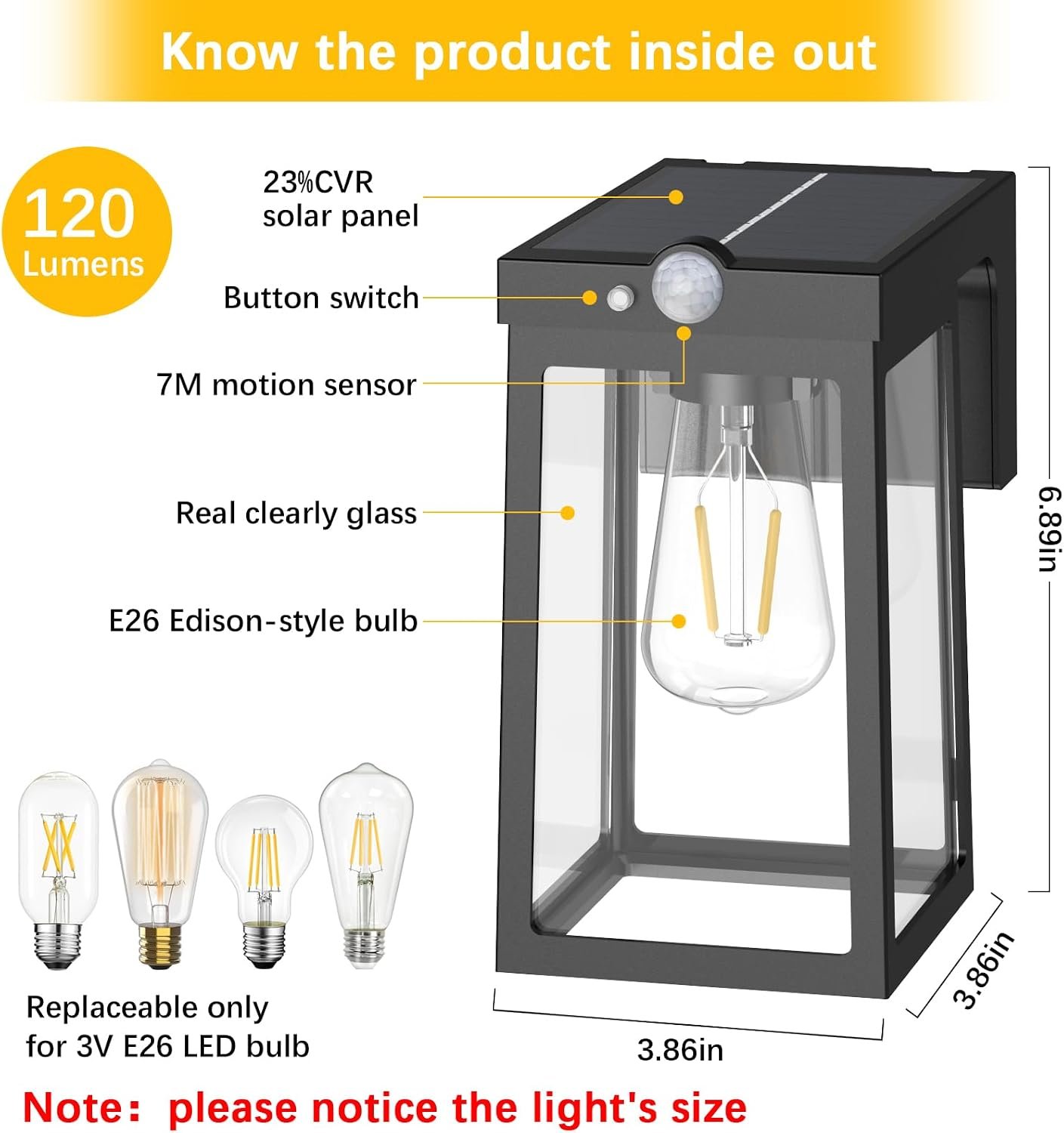 Greluna Solar Motion Sensor Lights, Solar Lights with 2 Modes & Waterproof, Dusk to Dawn Glass Outdoor Wall Lights for Entryway Exterior Front Porch Patio Fence Lantern (2 Pack) - Image 5
