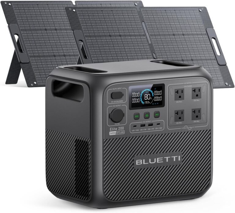 BLUETTI Elite 200 V2 Solar Generator & 2x100W Solar Panel Included 2073.6Wh | Battery Backup w/ 4 2600W AC Outlets 3900W Power Lifting, Fast Charge Portable Power Station for Camping, Off-grid, Emergency
