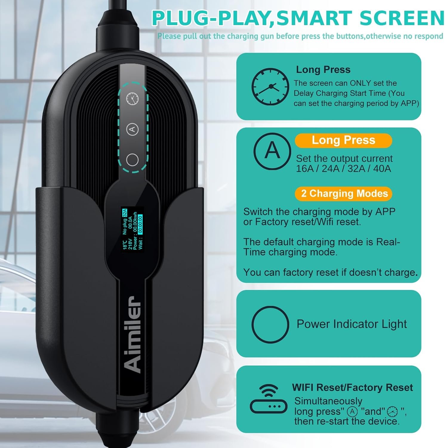 Level 2 Electric Vehicle (EV) Charger(WiFi APP/Plug-Play), 40A, 25ft Cable ETL Certified, 220V-240V NEMA 14-50P Plug EVSE w/ J1772 Connector, Portable EV Car Charging Stations (Jet) - Image 3