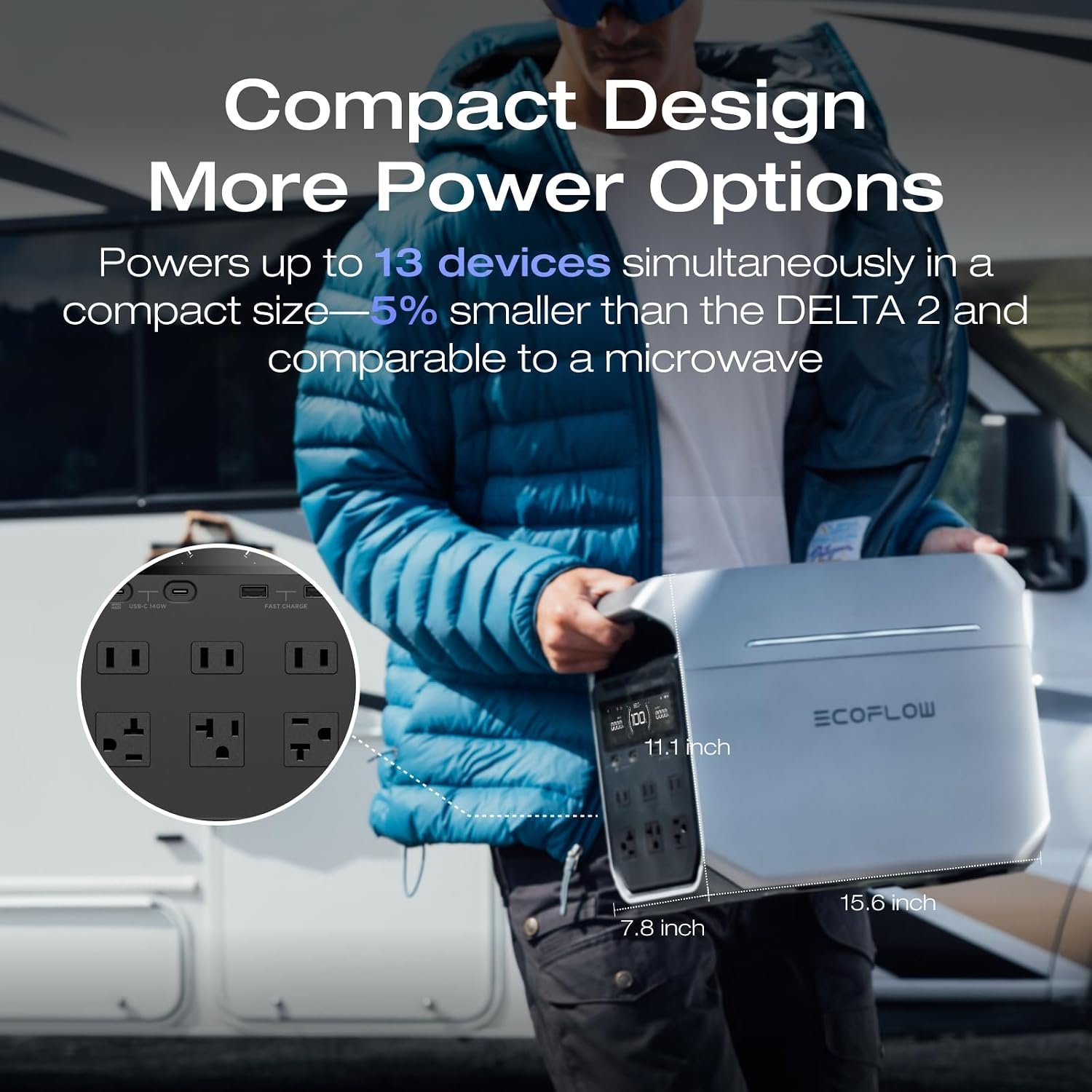 EF ECOFLOW Portable Power Station DELTA 3 Plus 1024Wh with Extra Battery | Expand Capacity from 1024Wh to 2048Wh, 1800W AC/140W USB-C Output, Solar Generator for Emergency, Home Backup, Camping - Image 8