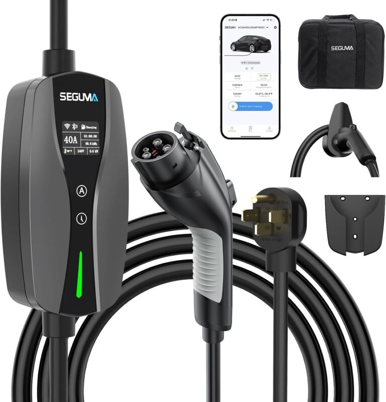 SEGUMA Level 2 EV Charger, 40A Wi-Fi/App ETL Certified for J1772 BEVs/PHEVs | NEMA 14-50 Plug, Adjustable Current, Timing Delay, 25FT, 240V 9.6kW, Electric Car Charger, Electric Vehicle Chargers, Black