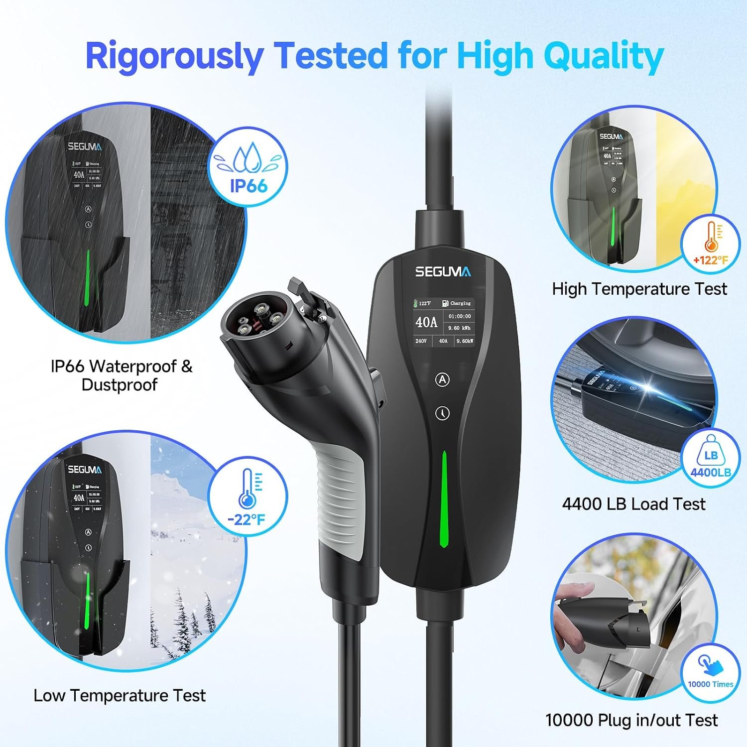 SEGUMA Level 2 EV Charger, 40Amp Electric Car Chargers for J1772 BEVs/PHEVs | 25FT Cable, NEMA 14-50 Plug, Adjustable Current, Timing Delay, Electric Vehicle Chargers, 240V 9.6kW - Image 9