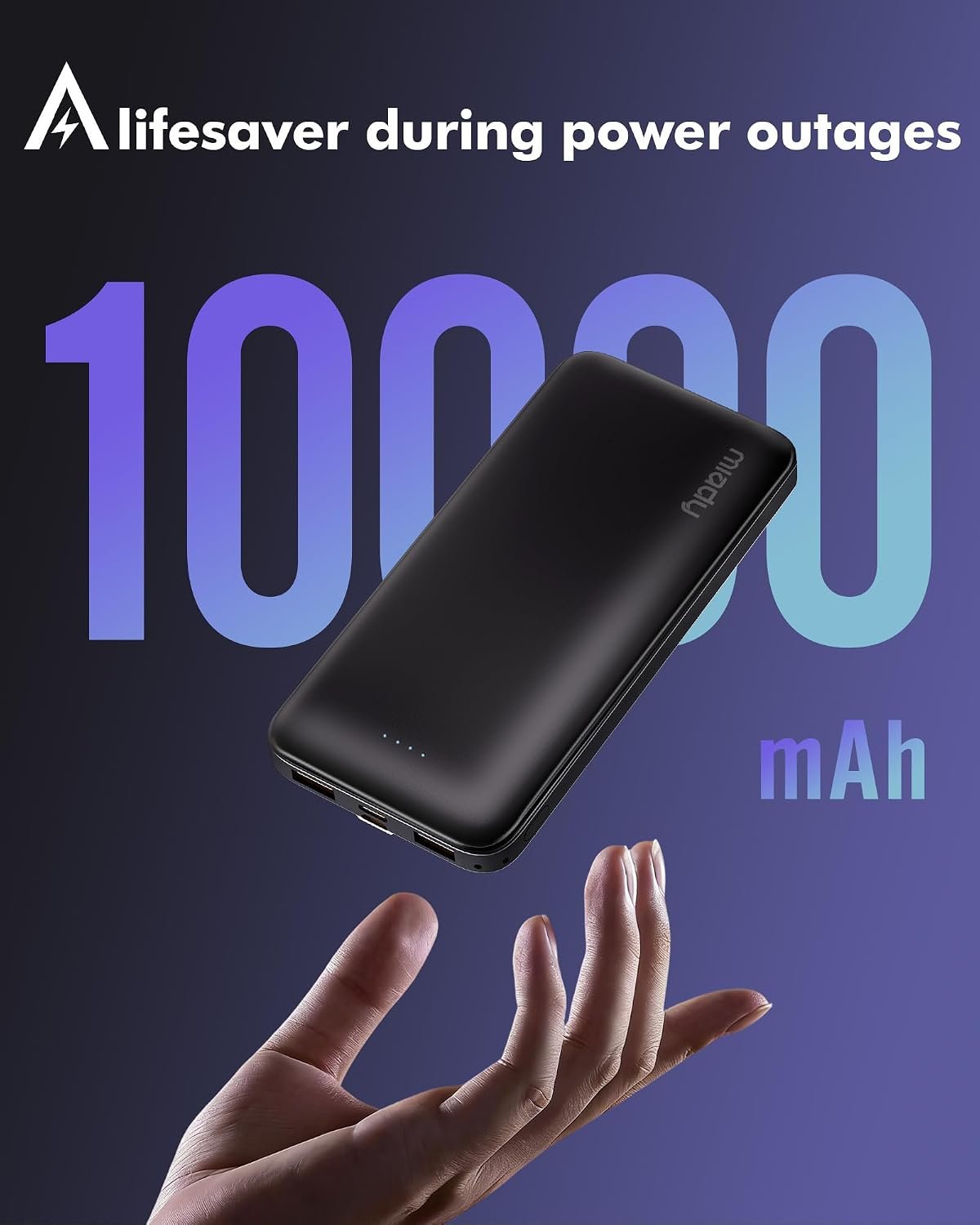 Miady 2-Pack Portable Charger, Slim 10000mAh Power Bank Travel Battery Pack | Dual USB丨3 Outputs 2 Inputs丨for Backpack Travel Camping丨Slim丨Compatible with iPhone Android etc丨Flight-Safe丨37Wh丨Black+White - Image 6