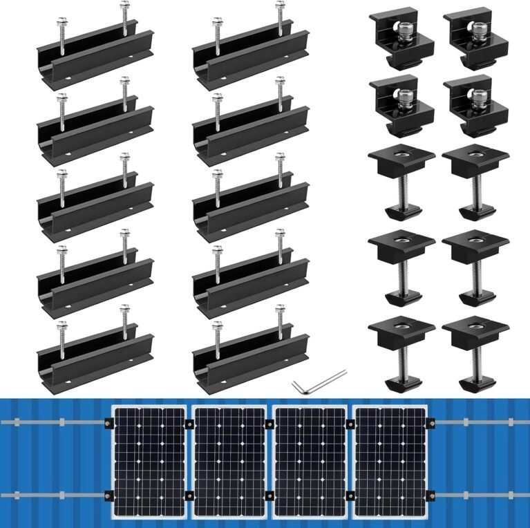 Anbte Solar Panel Mounting Brackets for Roof, Aluminum Solar Rails, Black | Solar Panel Mounting Kit For 4 Panels, Included 10 X 4.72 In Rails+4 End Clamps+6 Center Clamps+1 Wrench, For Roof, RV, Boat