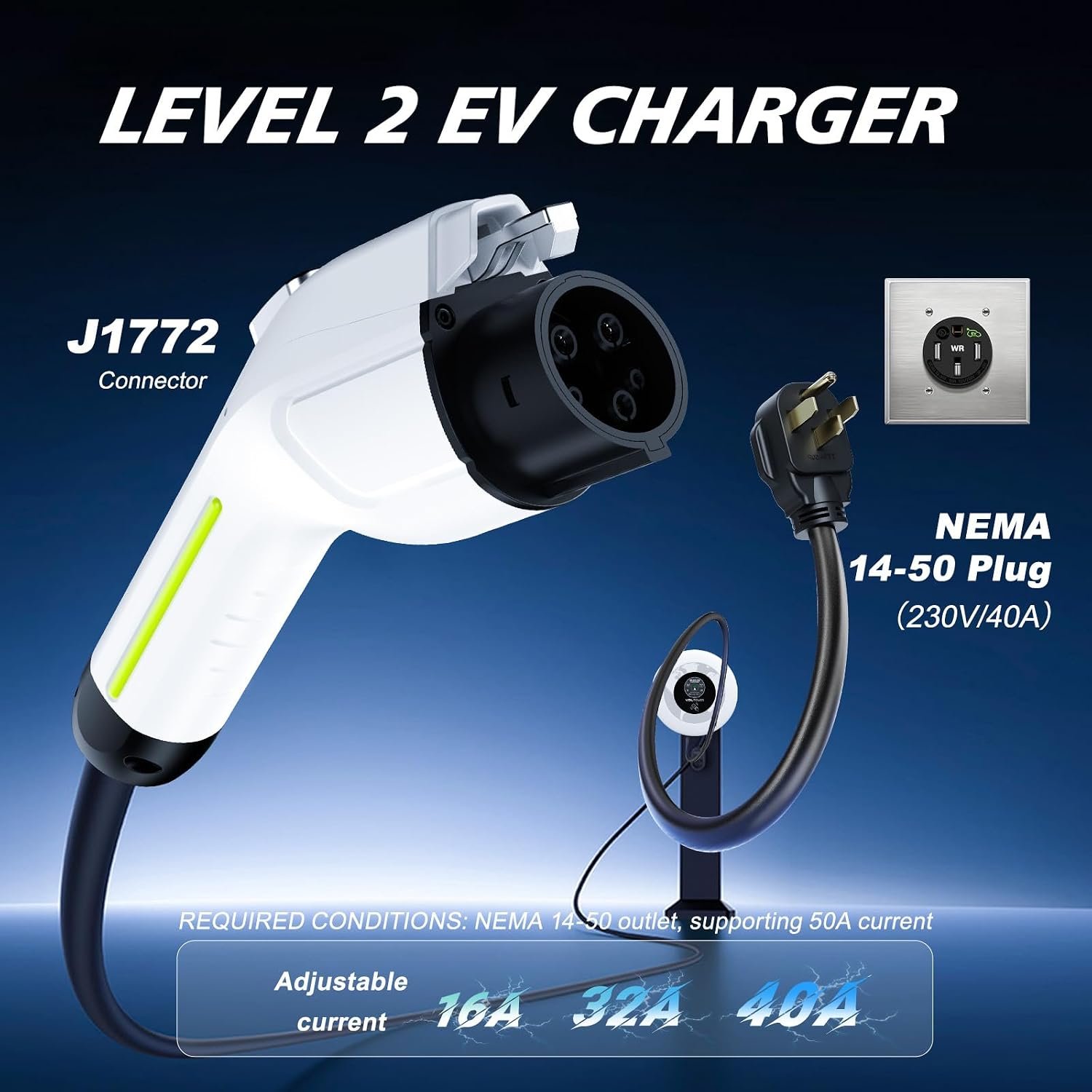 Level 2 EV Charger, 40Amp 9.6KW Fast EV Car Charger, Wall Charging Station for Home with J1772 Connector, 240V NEMA 14-50 Plug-WiFi & APP Enabled, EC41 White - Image 3