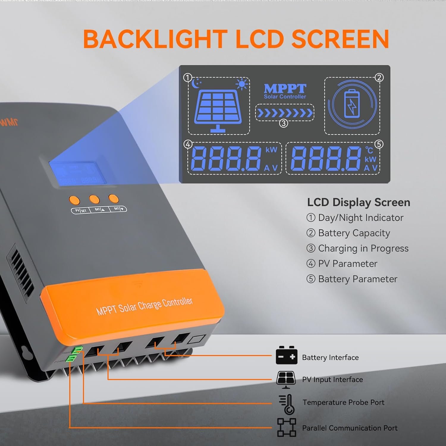 PowMr 100A MPPT Solar Controller, 12V/24V/36V/48V Auto, MPPT Charge Controller 100 Amp w/ LCD Display, Up to 12(Max) Solar Regulator Connections in Parallel, Work with Lead-Acid and Lithium Batteries - Image 4