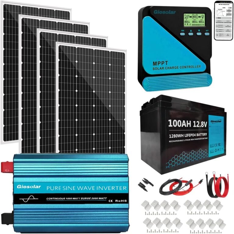 480W Solar Panel Kit with 100Ah LiFePO4 Battery and 1000W Inverter, 12V Complete Off-Grid Solar Power System: 4×120W Solar Panels + 40A MPPT Controller + Pure Sine Wave Inverter for RV Cabin Shed