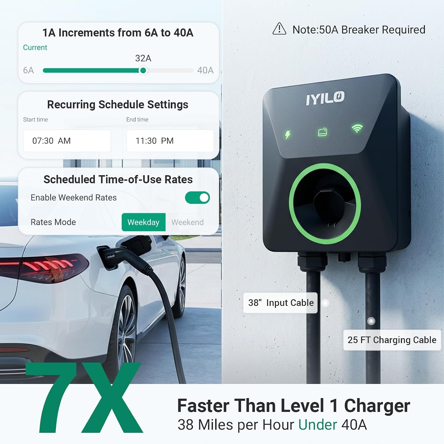 Level 2 EV Charger, 40Amp/9.6KW/240V, NEMA 14-50P, Wi-Fi(2.4 GHz) | J1772 Wall Electric Car Charger with Dual Temp Sensors, RFID, Smart App-Scheduled Charging, UL 2594, ETL & Energy Star - Image 3