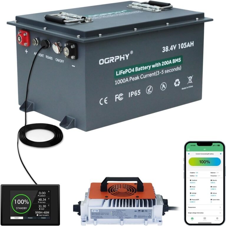 36V Lithium Golf Cart Battery, 200A BMS(1000A Peak Current), with Touch Monitor & Mobile APP, 4000+ Cycles 36V Lithium Battery with 25A Charger, Perfect for Golf Carts, Trolling Motor(105AH)