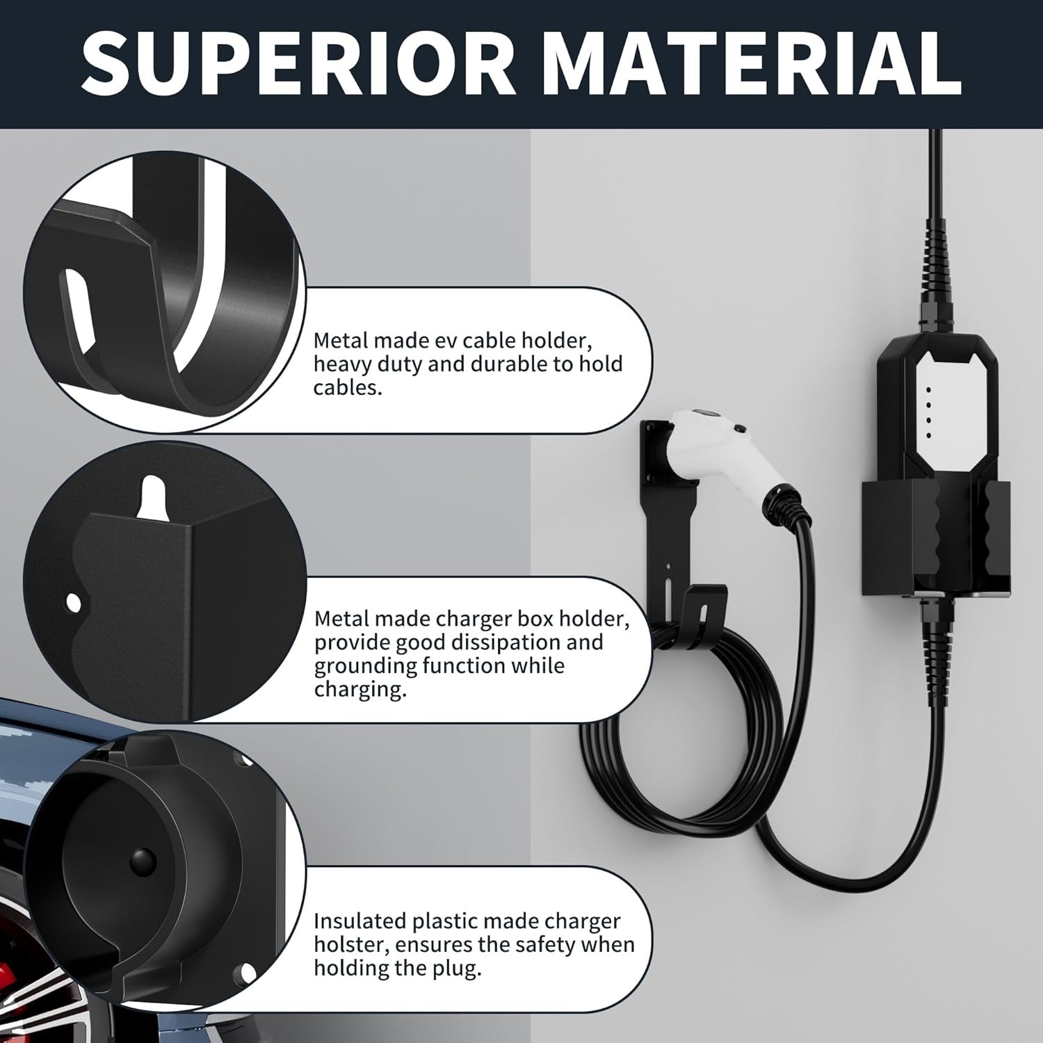 Joinfworld EV Charger Holder Wall Mount Kit | EV Charger Holster Dock, SAE J1772 Connector, J-Hook EV Charger Cable Holder, EV Charging Box Holder, Electric Vehicles - Image 2