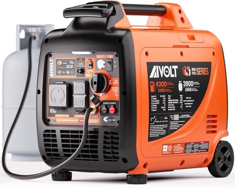AIVOLT 4300W Dual Fuel Inverter Generator 53dB Quiet for RV Camp Home | Remote/Electric Start. 64lbs Wheels Kit. Auto-Switch Gas/Propane. 34h Propane Runtime. CO Auto-Shutoff. Parallel Ready.