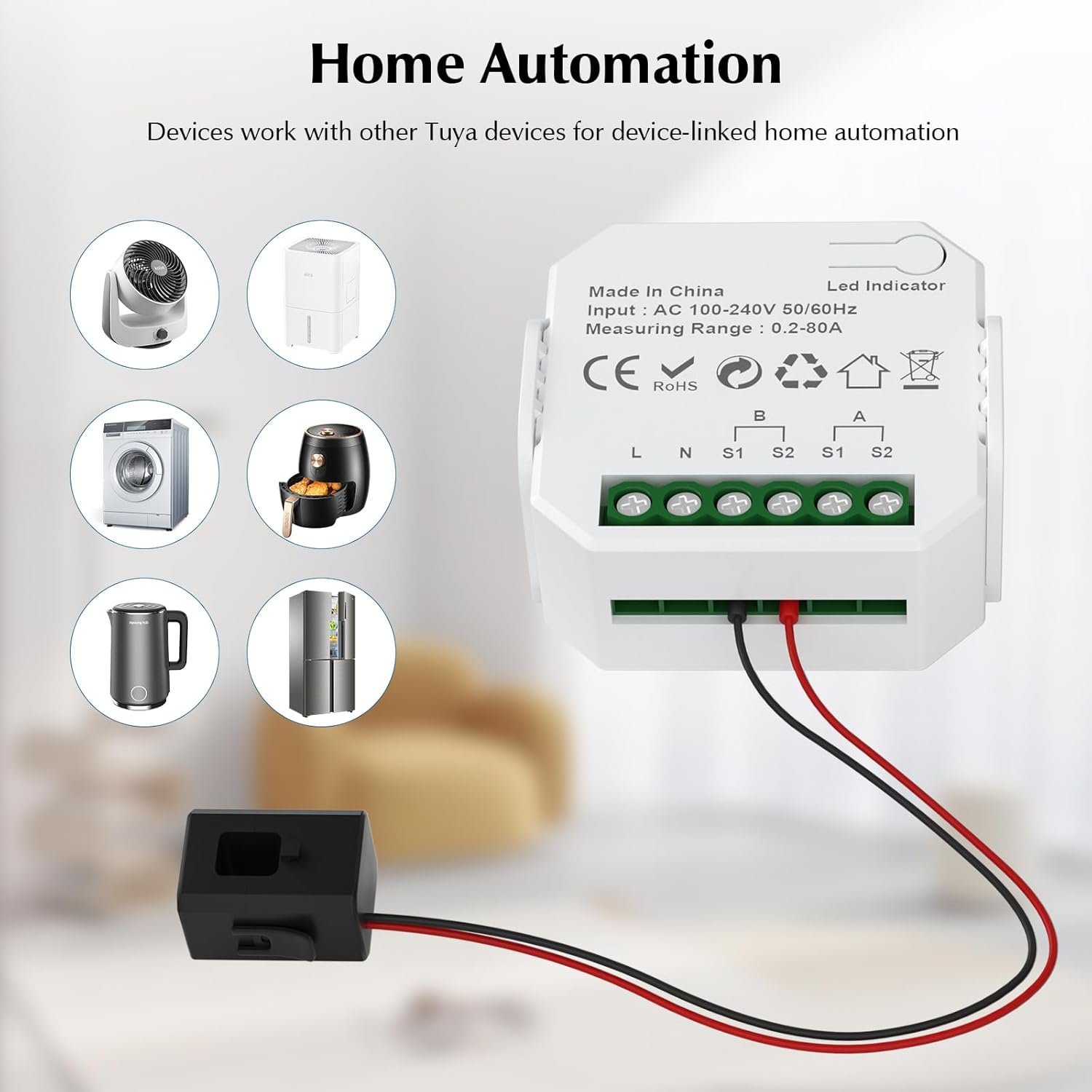 eMylo 2 Channel WiFi Power Meter 80A+80A Smart Power Monitor,Clamp Ammeter Power Monitor,2.4GHz WiFi,Real Time Monitoring,Smart Life/TUYA APP, Compatible with Alexa and Google Assistant - Image 6