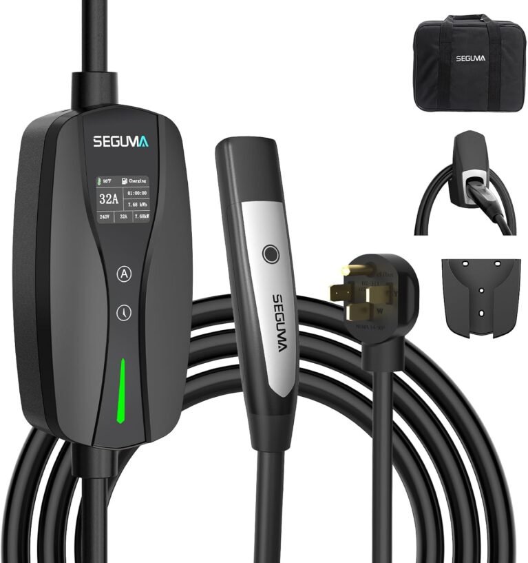 SEGUMA Level 2 EV Charger for Tesla, 32A 7.68kW NACS EV Chargers (Black) | 240V, NEMA 14-50 Plug, Adjustable Current, Timing Delay, 25FT, Portable Electric Car Charger, Compatible with All Nacs