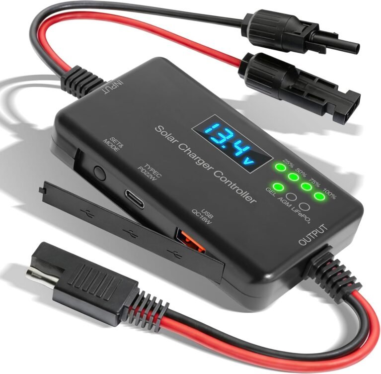 20A Solar Charge Controller 12V with USB-C & Charging, LCD Display | 30V Max VOC, 22W PD USB-C, 18W QC USB, 6-Layer Protection; Supports LiFePO4, AGM and Gel batteries for RV and Off-grid Use