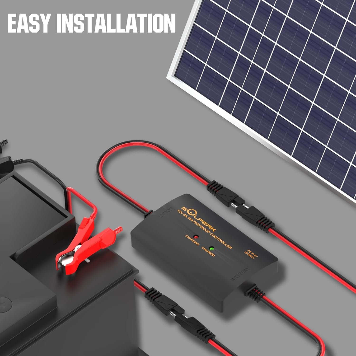 SOLPERK 8A 12V Solar Charge Controller IP67 Waterproof Solar Panel Charge | Intelligent Solar Panel Battery Regulator for Gel AGM Lead-Acid Lithium LiFePO4 Battery, for RV Boat Car - Image 5