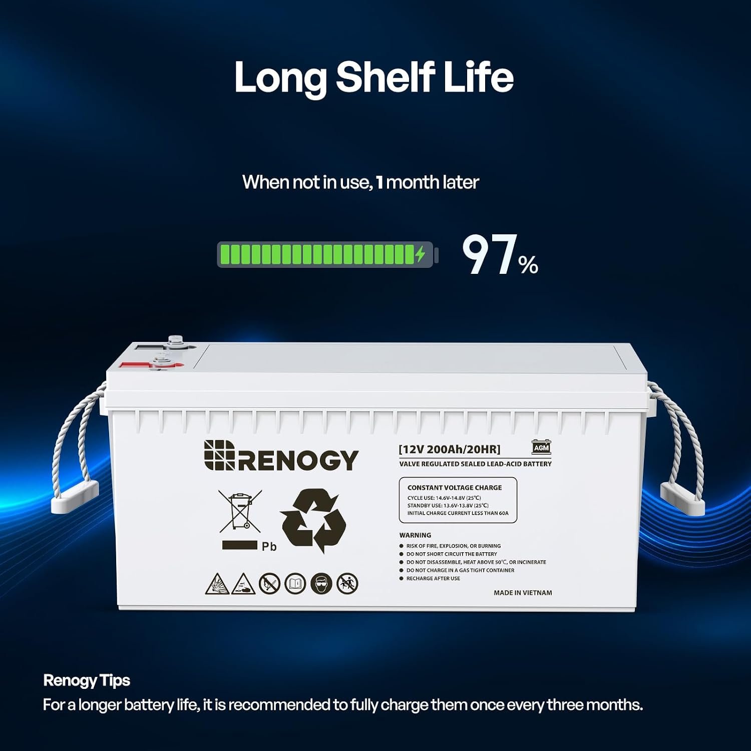 Renogy 12 Volt 200Ah Deep Cycle AGM Battery, Lead Acid Solar Battery - Image 5
