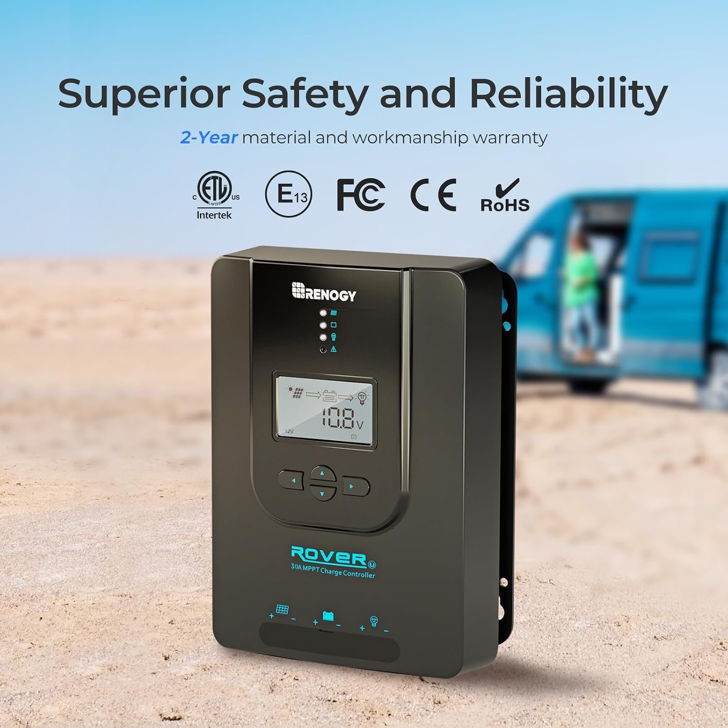 Renogy Rover 30A 12V/24V Auto DC Input MPPT Solar Charge Controller Parameter Adjustable LCD Display Solar Panel Regulator fit for Gel Sealed Flooded and Lithium Battery, Rover 30A,Black | 95V PV input, AGM/Gel/Flooded (auto), Li (manual), MPPT 99% tracking,overcharge/short protection, negative ground, for RVs - Image 7