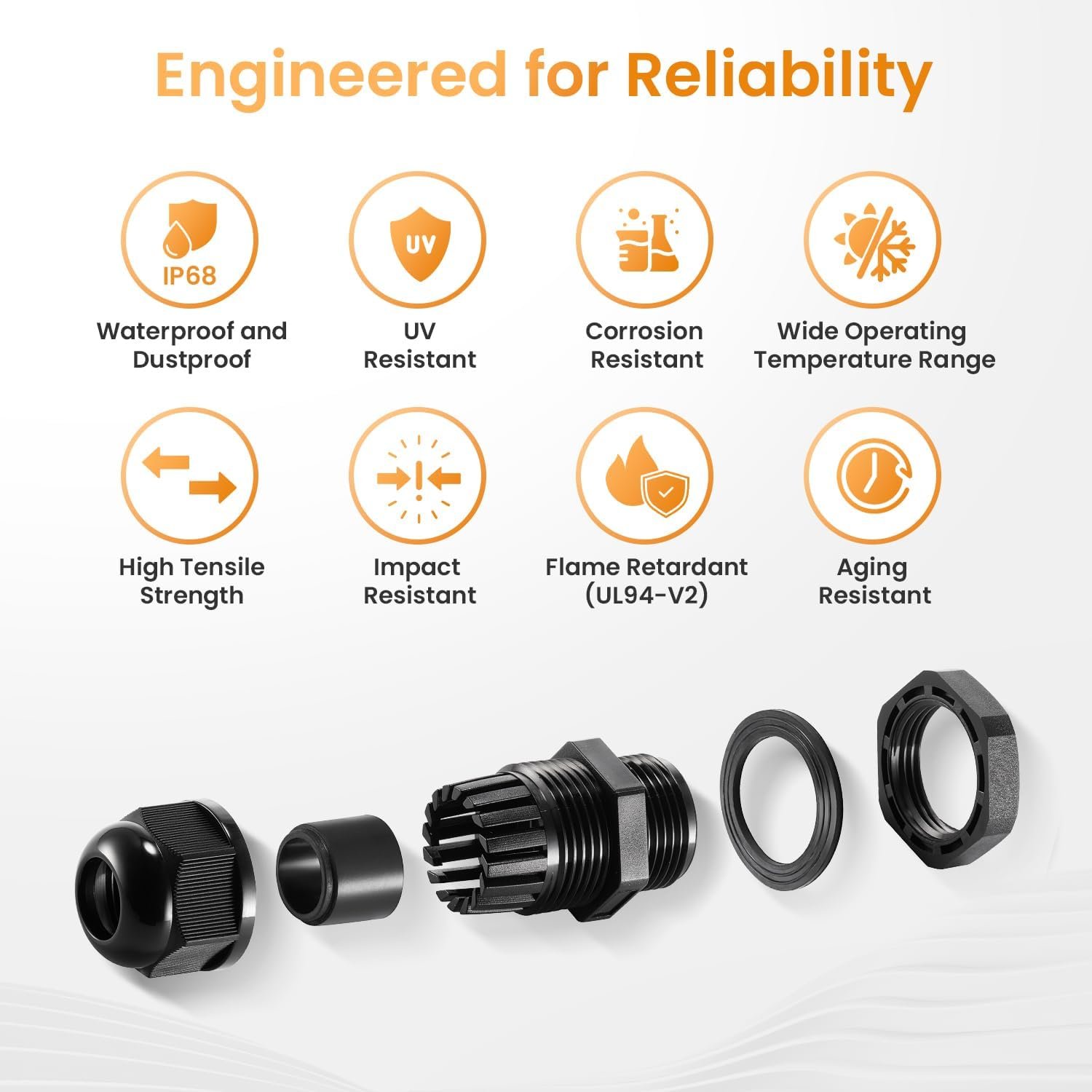 QILIPSU 12pcs 1/2" NPT Cable Gland Waterproof IP68 Nylon Cable Pass Through Cord Grip Connector Strain Relief Wire Grommet - Image 6