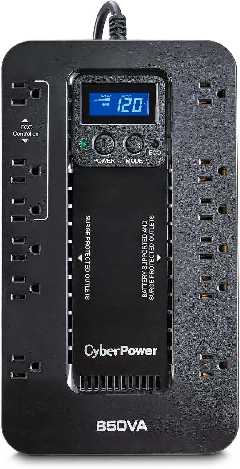 CyberPower EC850LCD Ecologic UPS Battery Backup and Surge Protector | 850VA/510W, 12 Outlets, ECO Mode, Compact, UL Certified
