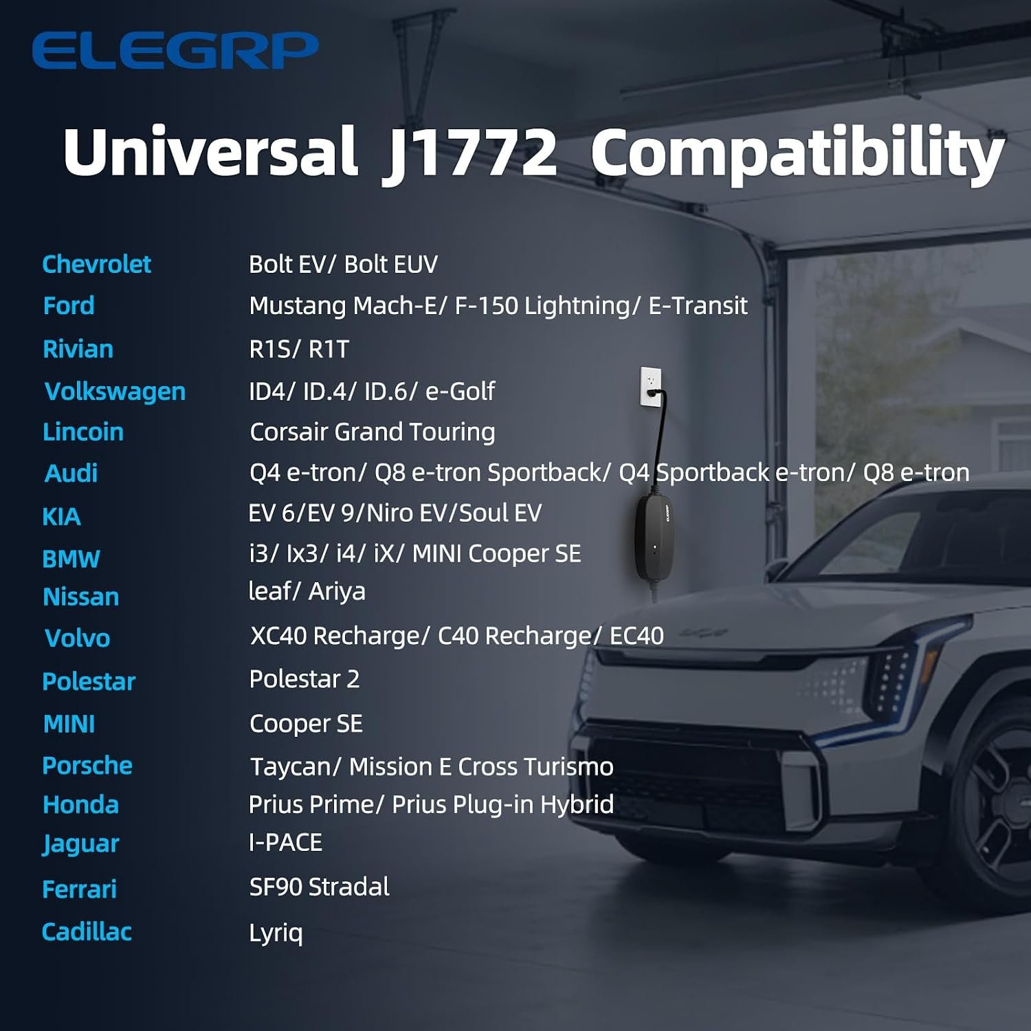 ELEGRP Level 1/2 EV Charger, 16 Amp, Portable J1772 Charger, 25FT Cable, NEMA 6-20 & 5-15 Adapter, Electric Car Charger 110V-240V for BEVs PHEVs, PBE & LRC Technology - Image 4