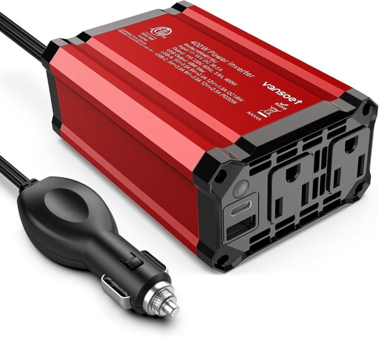 400W Power Inverter DC 12V to AC 110V Car Adapter | PD 30W USB C, QC 18W USB-A Fast Charging Ports, 2 AC Outlets, Car Charger Plug Adapter Outlet for Laptop, Phone, Road Trip