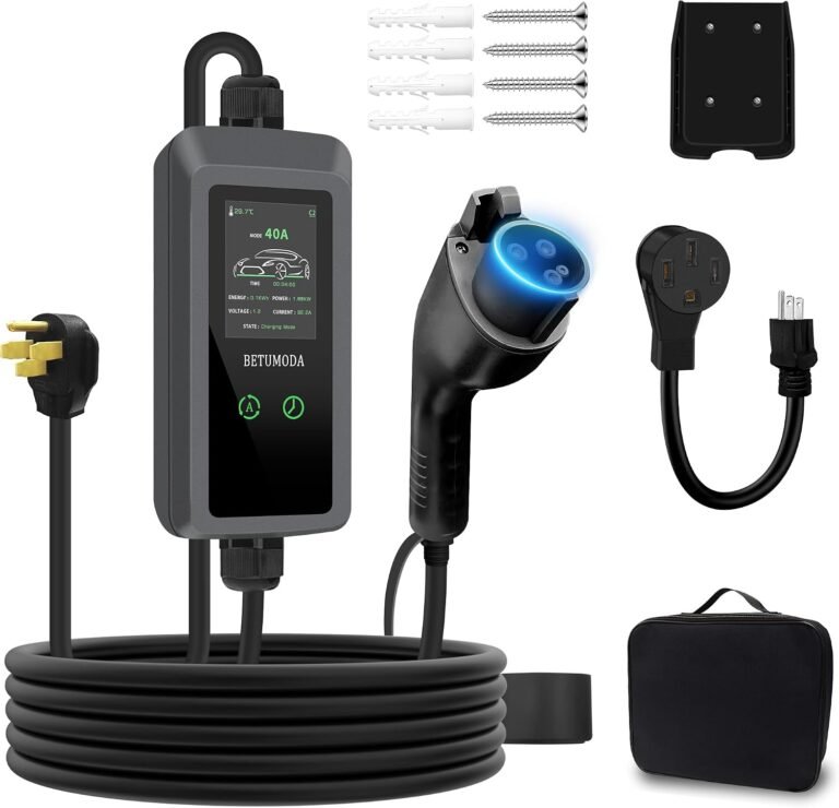 Level 2 EV Charger, 40A 25ft, 9.6kW, LED Display, J1772 EV/PHEVs. | 110V-240V, Portable EV Charger ,NEMA14-50 Plug&NEMA 5-15 Adapter Current Adjustable for All SAE J1772