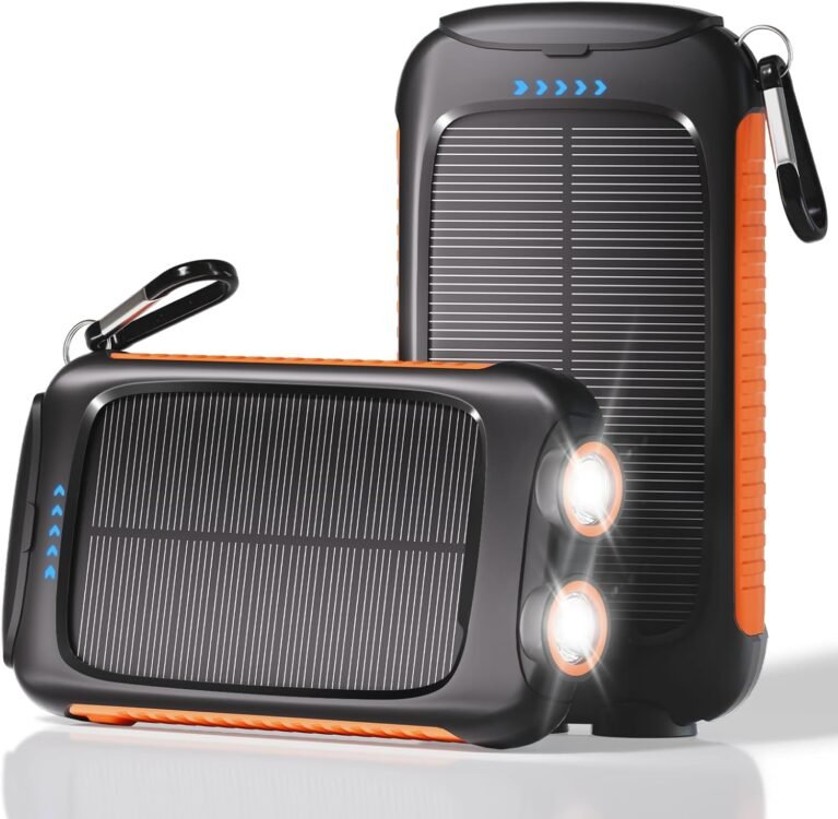 Portable Charger 20000mAh, Fast Charging USB-C Power Bank with Dual Outputs & Emergency Solar Backup – Ideal for Camping, Travel, and Power Outages