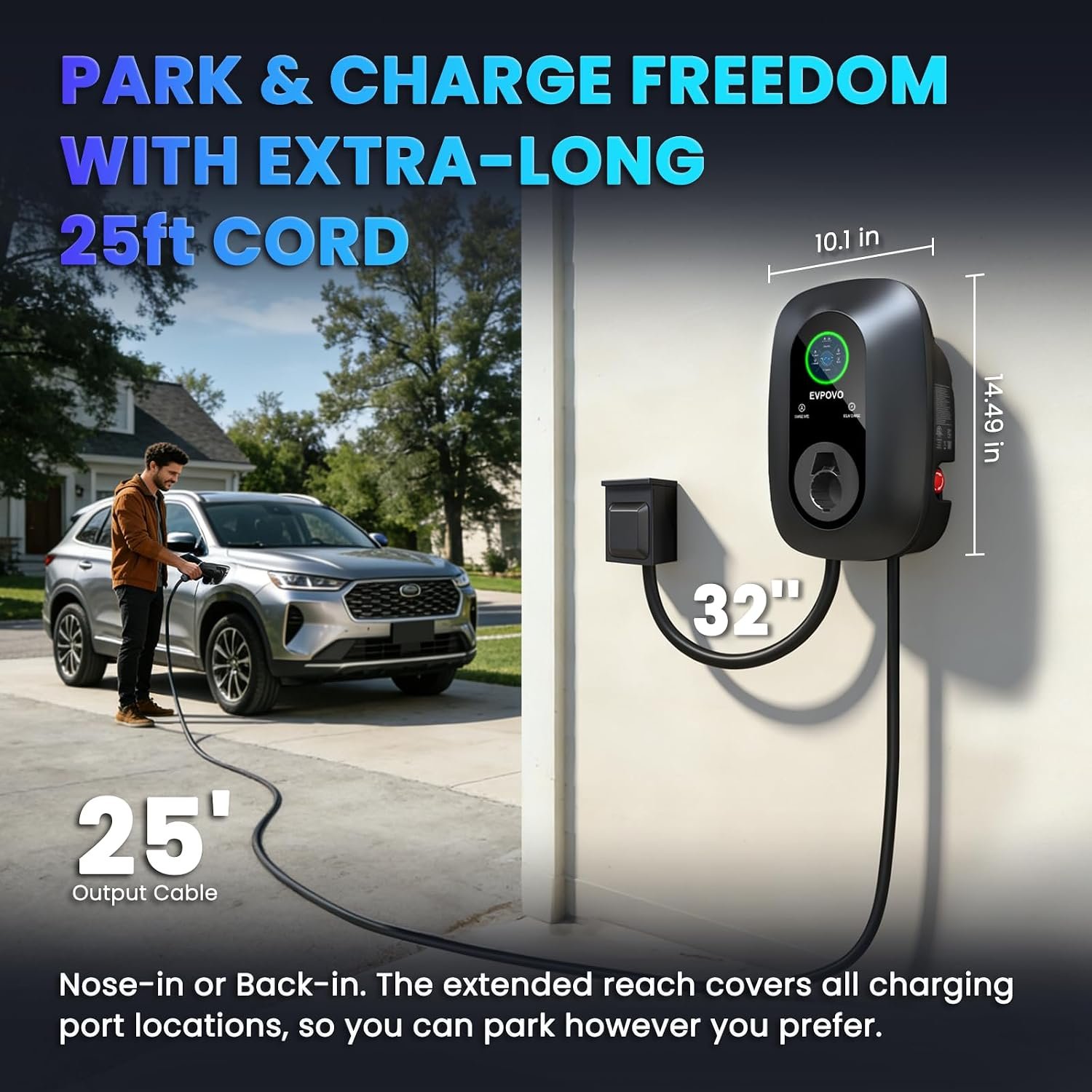Hardwired Level 2 EV Charger 48 Amp J1772, 240V 11.5kW, 25 ft Cable | EV Charger Level 2, Home Electric Vehicle Charging Station, WiFi Smart App, Adjustable 16-48A, ETL Listed, IP66 Weatherproof - Image 9