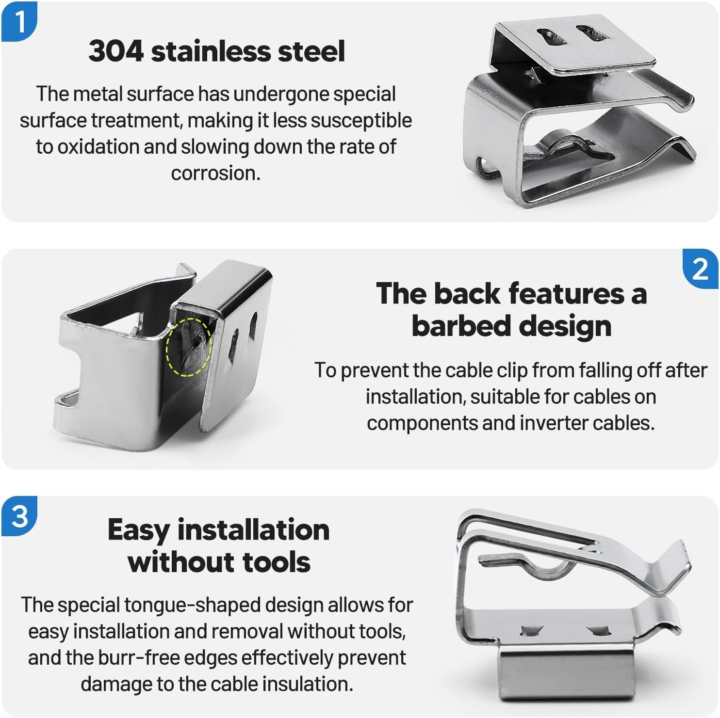 Fenteer Wire Clips Easy Installation Secure Pv Cable Clamps 90-Degree Double Wire Clip for Pv Module Cables Management, 50 Pieces - Image 3