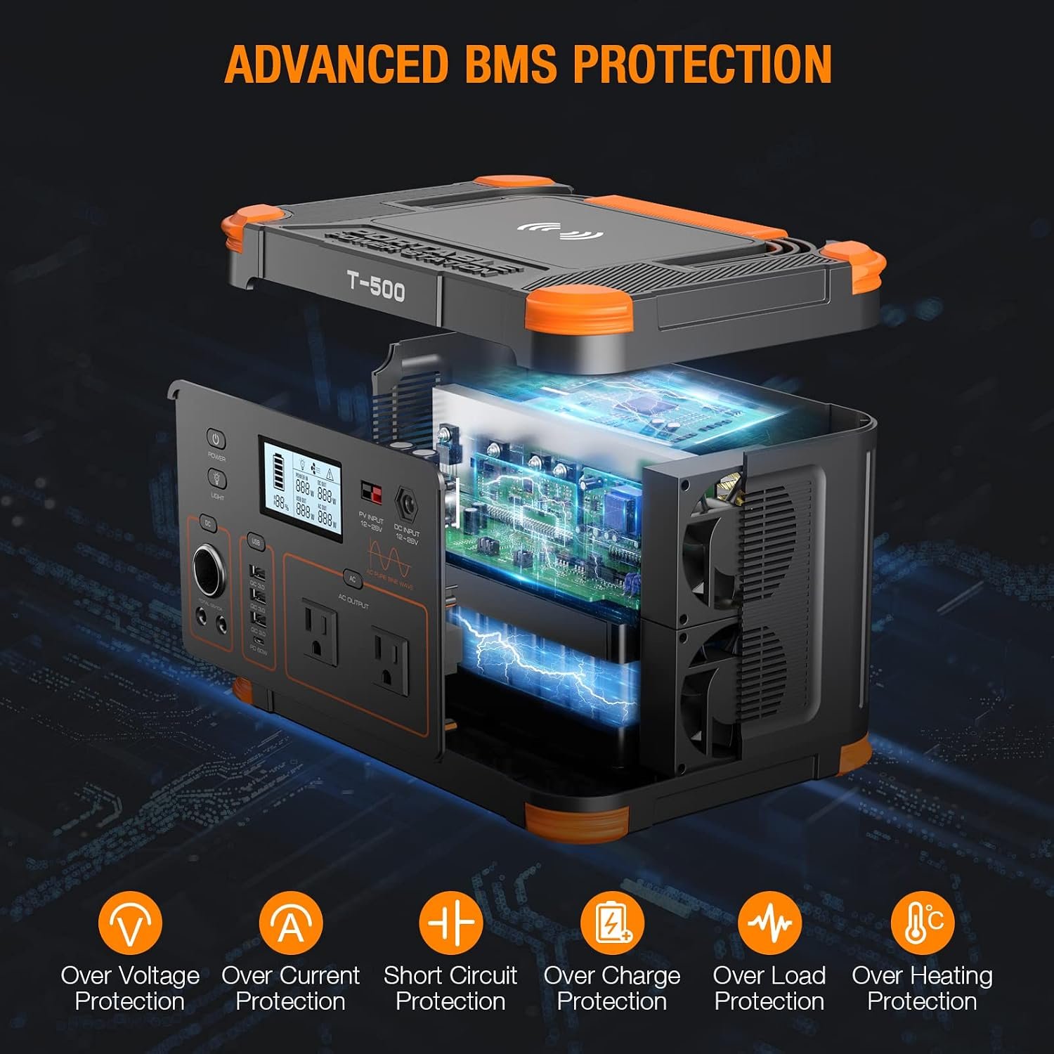 Portable Power Station 500W(Peak 1000W), 519Wh Outdoor Solar Generator | Backup Battery Pack with 2 AC Outlets, 500W 10-Port Powerhouse for RV/Van Camping Fishing Climbing Road Trip Home Emergency - Image 7