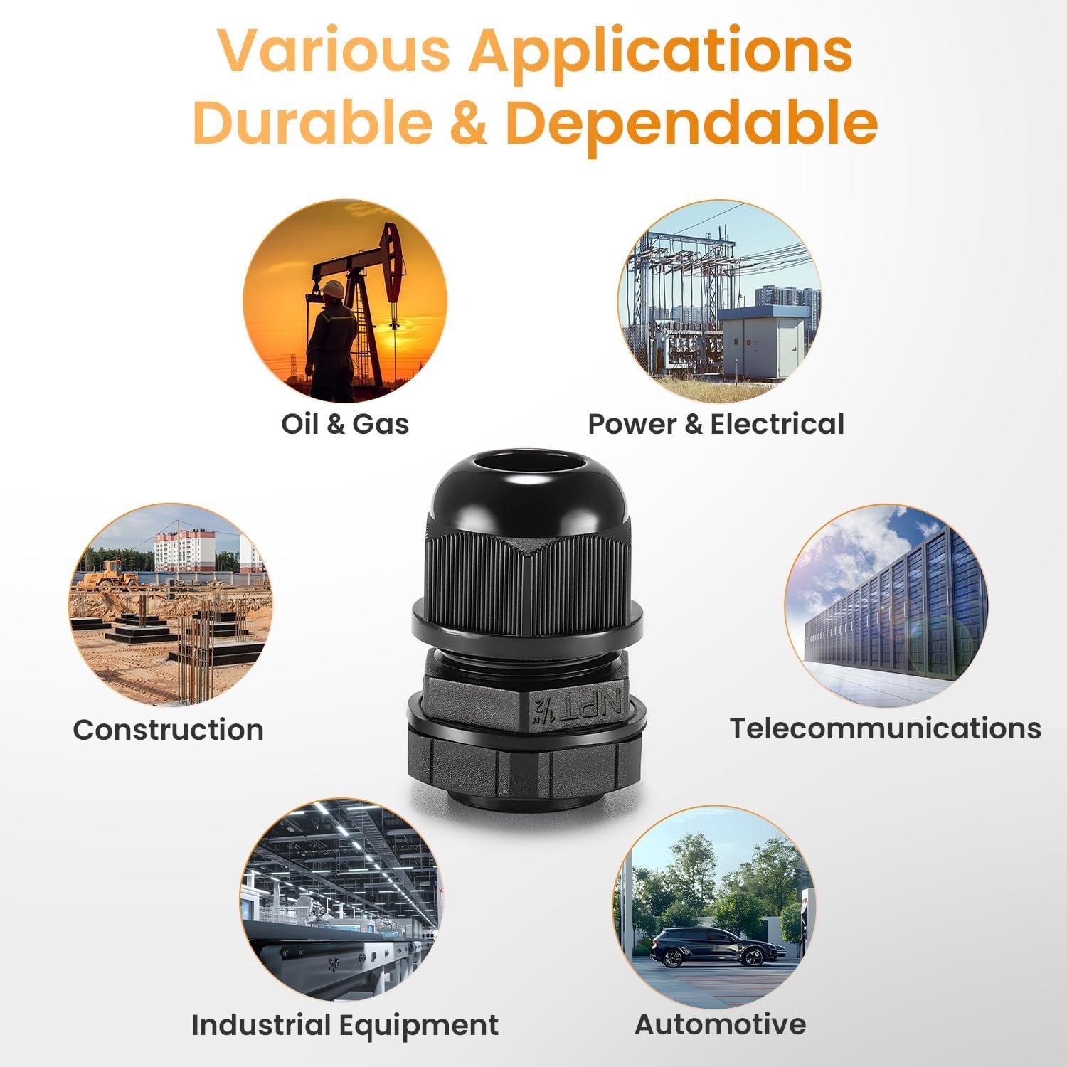 QILIPSU 12pcs 1/2" NPT Cable Gland Waterproof IP68 Nylon Cable Pass Through Cord Grip Connector Strain Relief Wire Grommet - Image 7