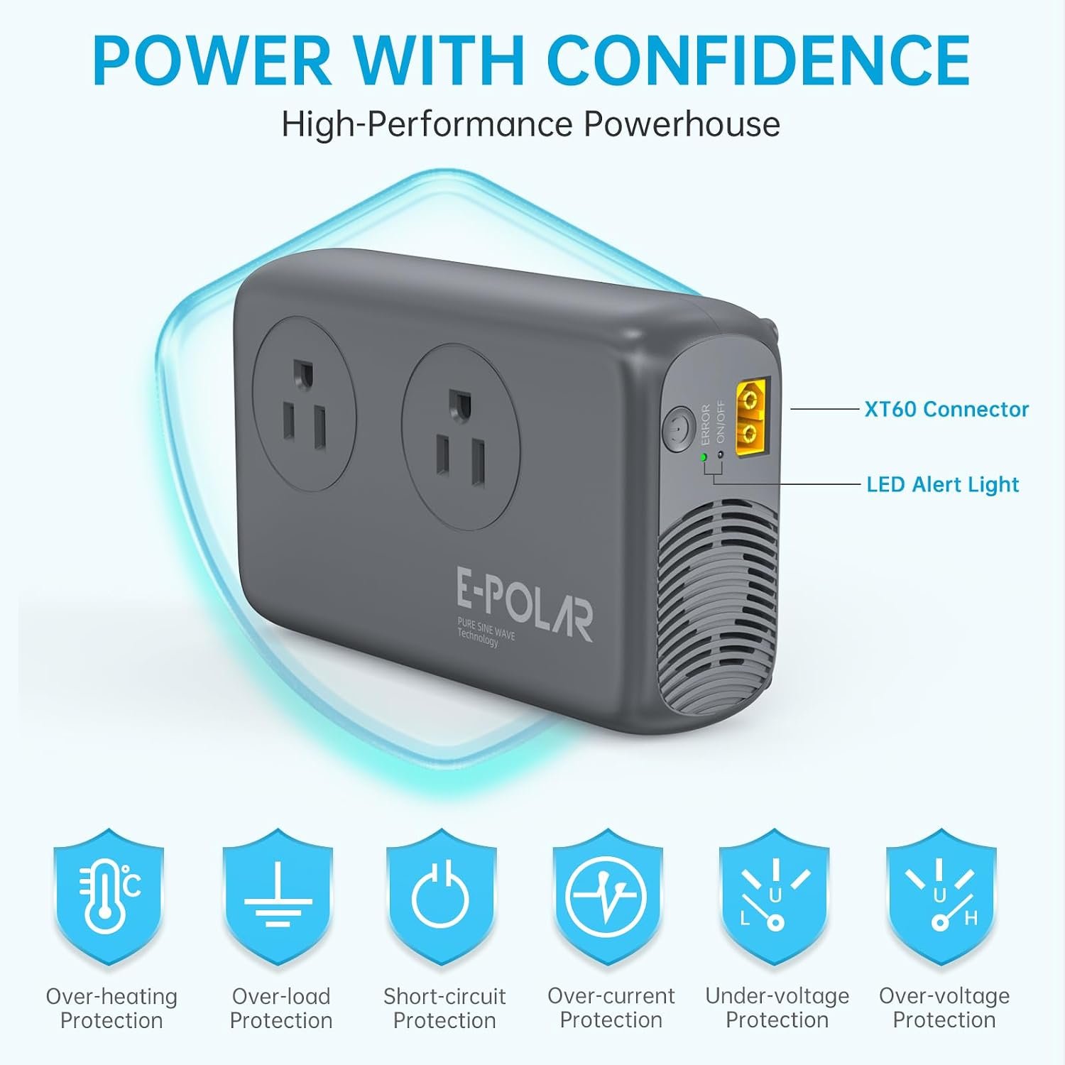 300W Car Power Inverter Pure Sine Wave with 60W PD USB-C, Power Inverters for Vehicles DC 12V to 110V AC, Car Inverter Power Outlet with XT60 Cable (Grey) - Image 7