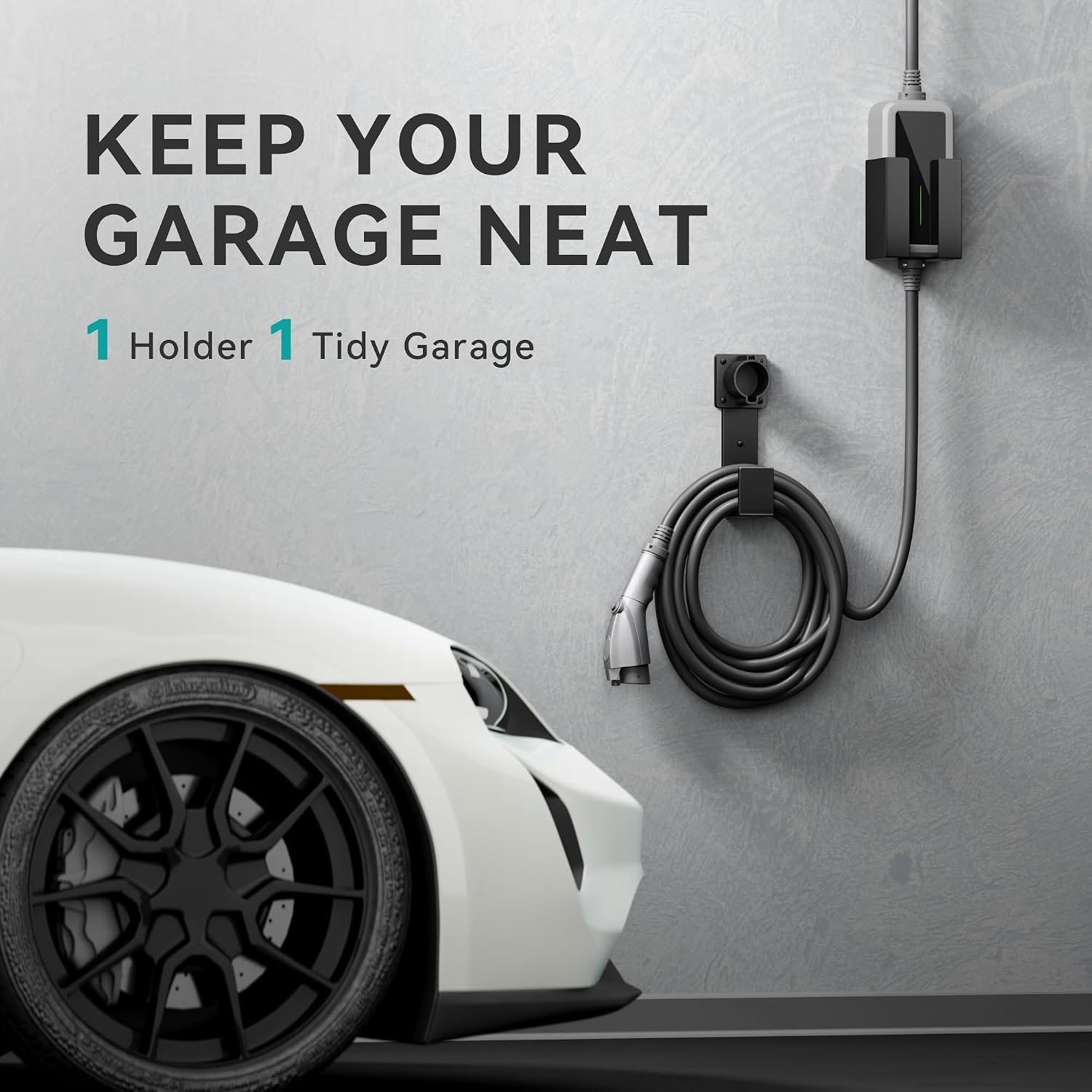 EV Charger Holder Wall Mount – J1772 Cable Organizer & Nozzle Holster with Storage Box for Electric Vehicle Charging - Image 5