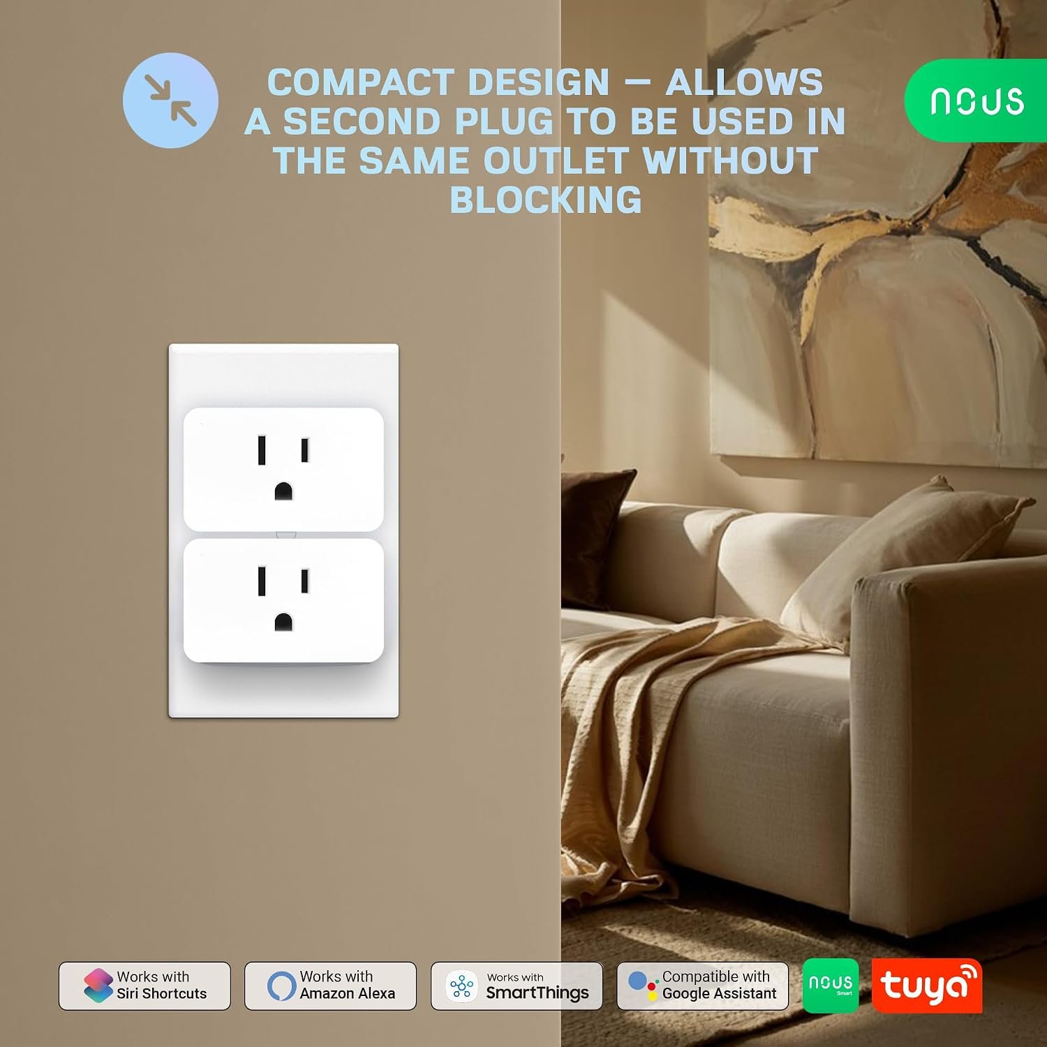 NOUS 5 GHz Wi-Fi Smart Plug 15A, Energy Monitoring, Compatible with Alexa, Google Home, Tuya Smart App, Remote Control, Timer, Compact Design, 1 Pack - Image 5