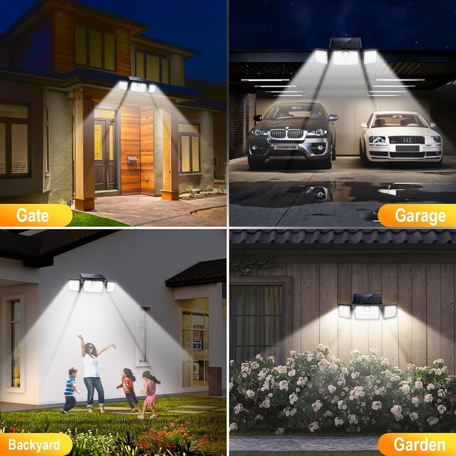 MIHANI Solar Flood Lights Outdoor, 2500LM Motion Sensor Security Lights with 270° Wide Angle, IP65 Waterproof, 3 Heads Solar Outdoor Lights for Patio, Yard, House, Garage (Non-Remote, 2 Pack) - Image 6