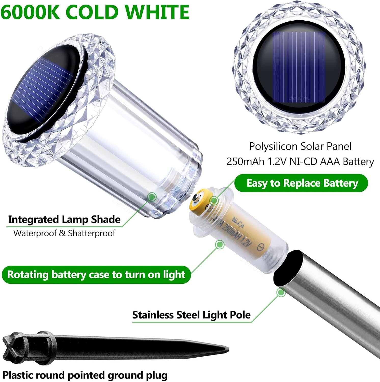 DenicMic Solar Lights Outdoor Waterproof 10 Pack Pathway Lights Cool White | Stake Lights for Yard Garden Driveway Walkway Outside Landscape Path Lights, Auto On/Off 6000K LED, Stainless Steel Pole - Image 2
