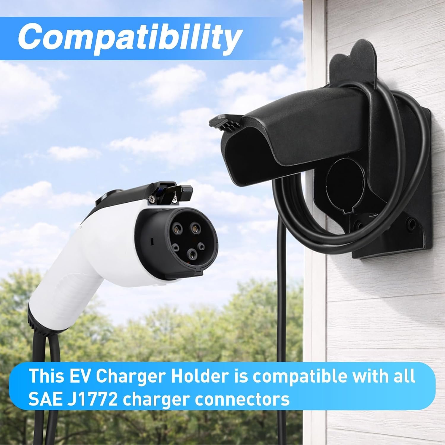 EV Charger Holster Dock, EV Charger Holder Wall Mount Kit Compatible with SAE J1772 Connector, EV Charger Cable Holder for Electric Vehicles - Image 2