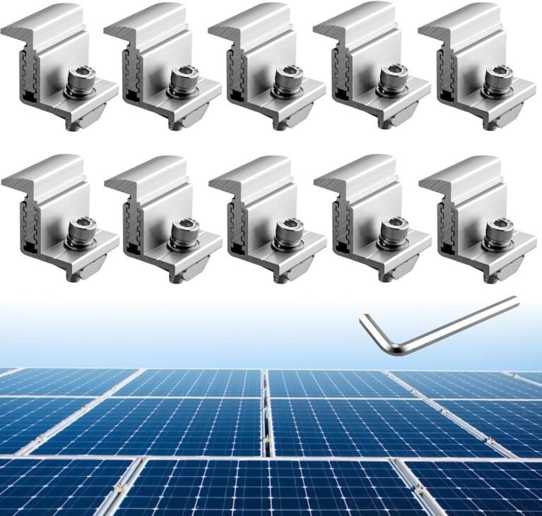 Anbte 10pcs Solar Panel End Clamps 30-50 mm Adjustable, Solar Mount Bracket | Aluminum Solar Panel Mounting Kit with 10*Screw M8 &1*Wrench, For Metal Roof, Tin Roof, Flat Roof, Sheet Roof, Ground, Silver