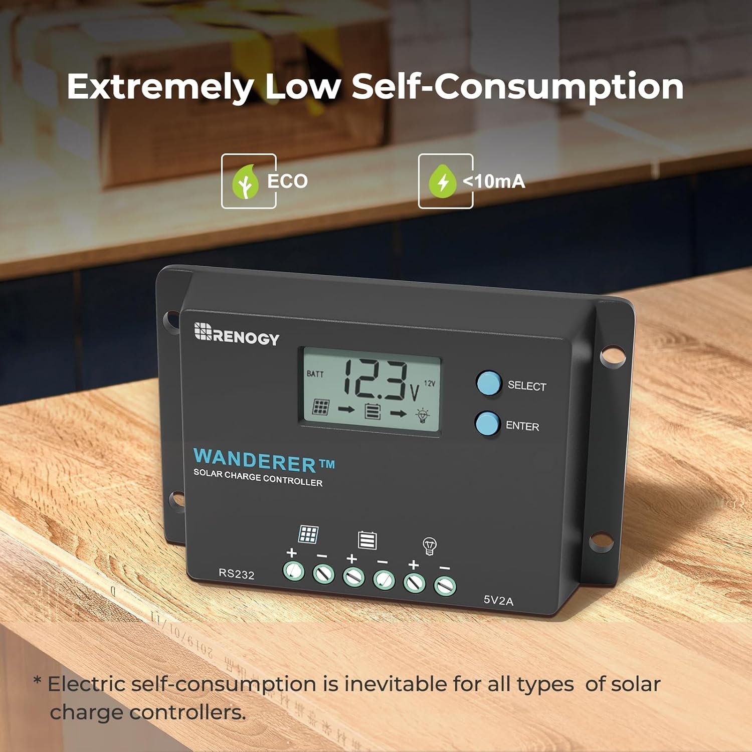 Renogy 12/24V 10A Wanderer PWM Solar Charge Controller for Solar Panels | 50V PV input, AGM/Gel/Flooded (auto), Li (manual), LCD, overcharge/ short protection, negative ground, temp comp, for RVs - Image 7